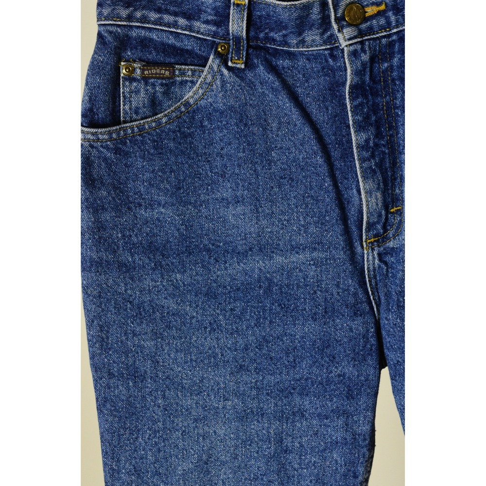 90s Vintage Dark Stone Wash Tapered Jeans Women 12 Blue High Rise Riders - Picture 4 of 8